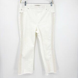 Liverpool Chloe Embroidered White Crop Flare Pull On Stretch Jeans Size 12/31